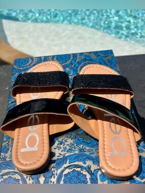 Bebe Girls two-strap flat sandals for girls.  Size 12
